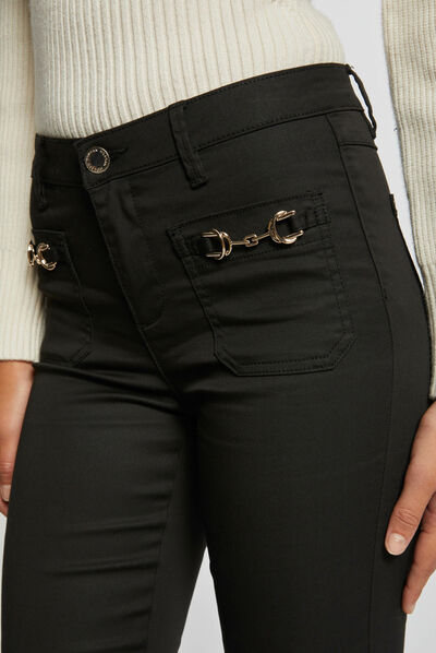 Skinny trousers with metal ornaments black ladies'