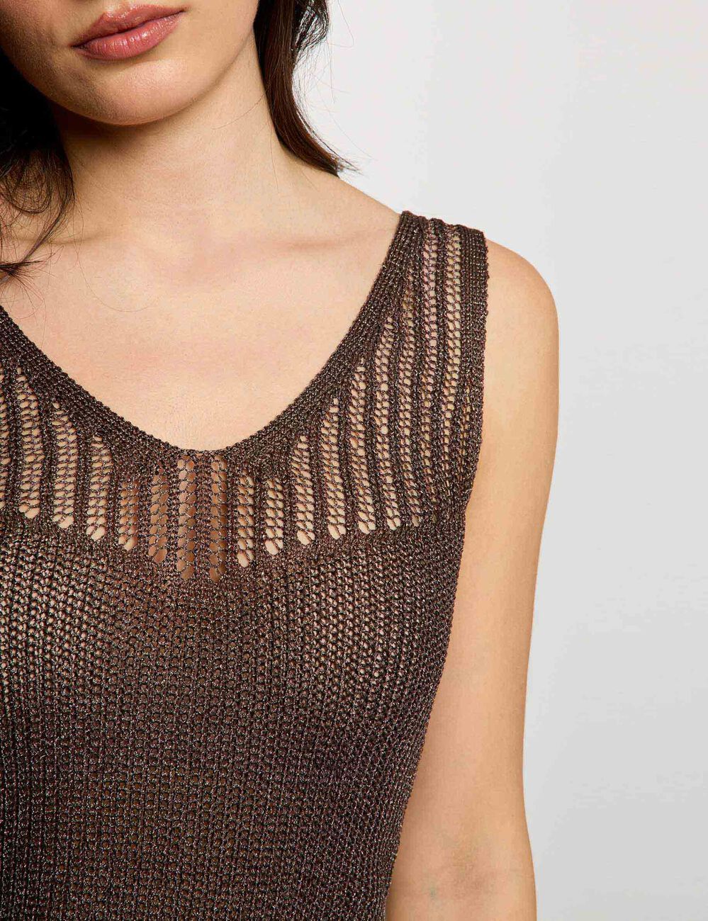 Fitted V-neck tank top dark brown women