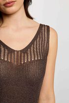 Fitted V-neck tank top dark brown women