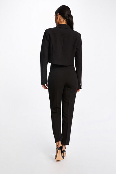 Straight buttoned jacket black ladies'