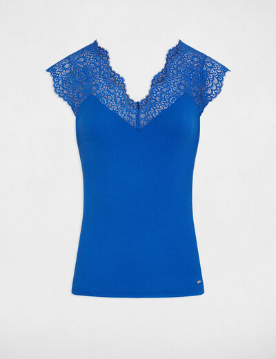 Vest top with wide straps and lace blue ladies'