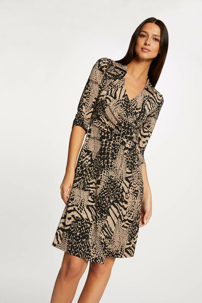 Straight draped dress animal print multico ladies'