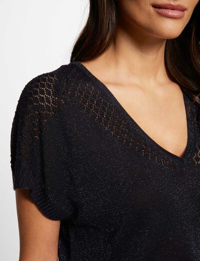 Jumper V-neck short sleeves navy women