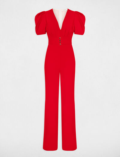 Jumpsuit with V-neck red ladies'