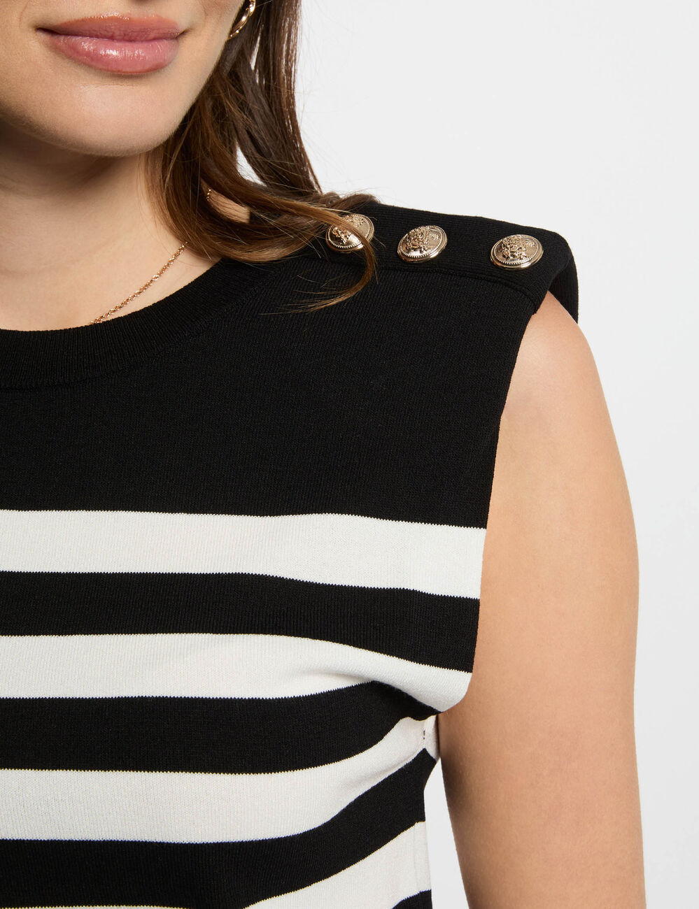 Pull sans manches rayé noir femme
