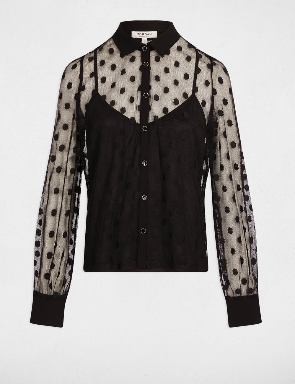 T-shirt with lavalli&egrave;re collar black women