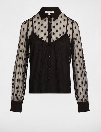 T-shirt with lavalli&egrave;re collar black women