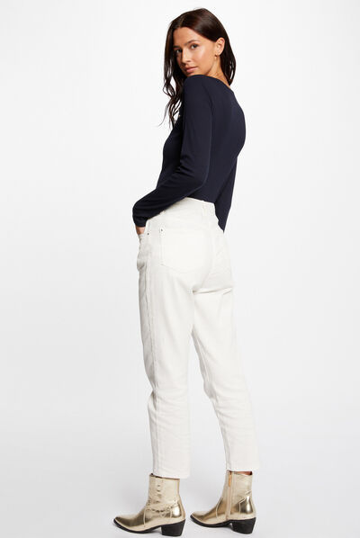 Ribbed long-sleeved t-shirt navy ladies'