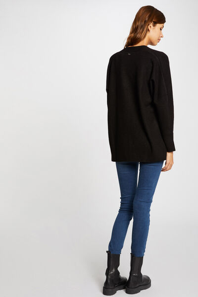 Long-sleeved cardigan with open collar black ladies'