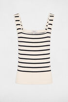 Pull encolure carrée rayé ecru femme
