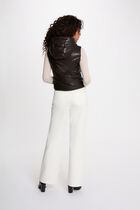 Faux leather padded jacket with hood dark brown women