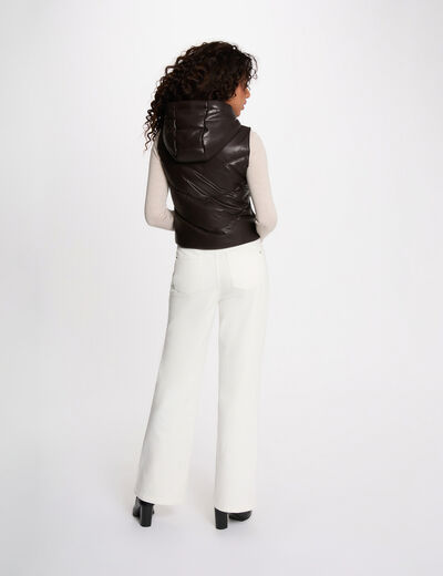 Faux leather padded jacket with hood dark brown women