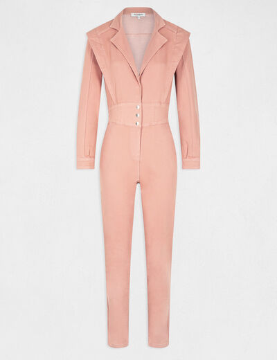 Fitted jumpsuit notched lapel collar antique pink ladies'