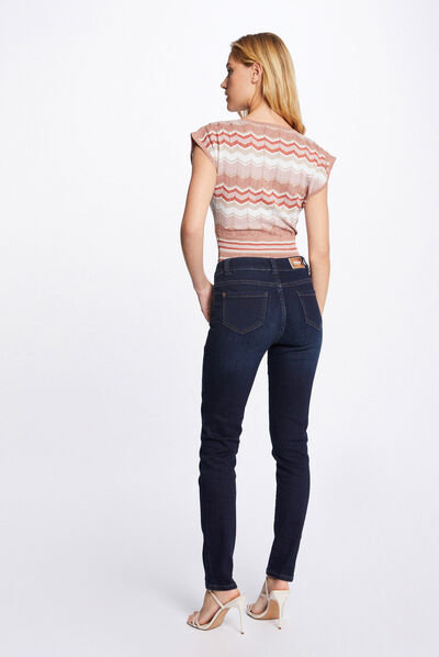 Short-sleeved jumper chevron print antique pink ladies'