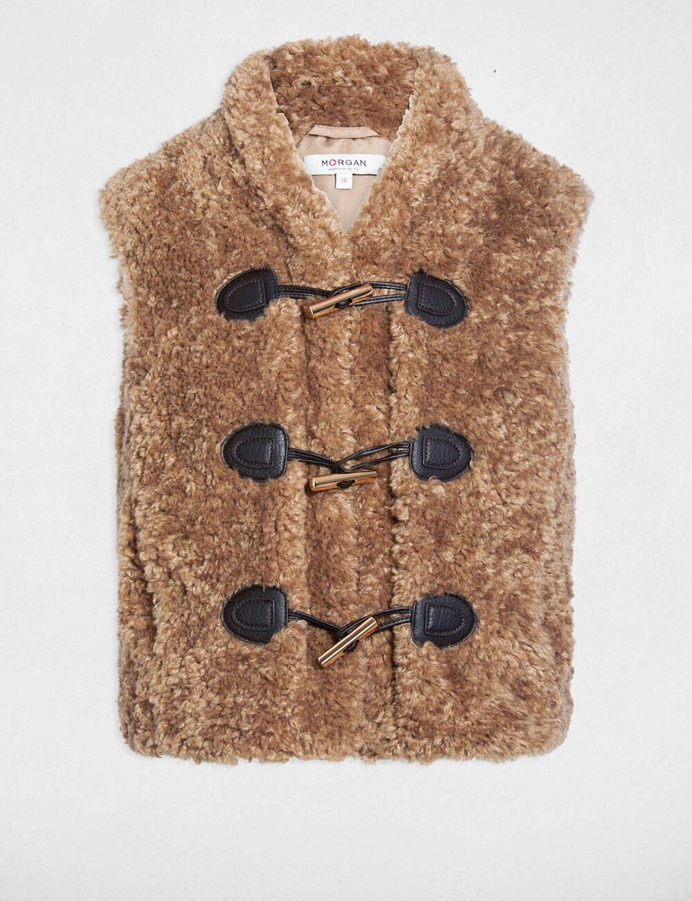 Sleeveless cardigan with shawl collar brown women