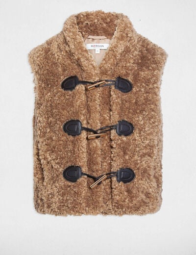 Sleeveless cardigan with shawl collar brown women