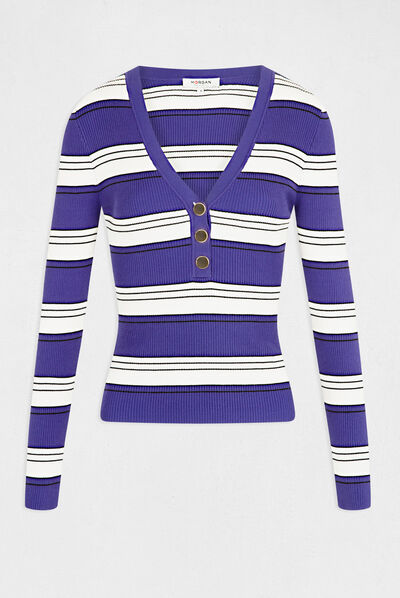 Long-sleeved jumper with stripes purple ladies'
