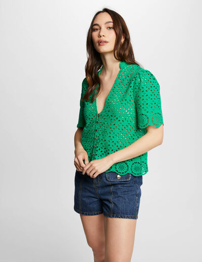 Shirt with English embroidery green women