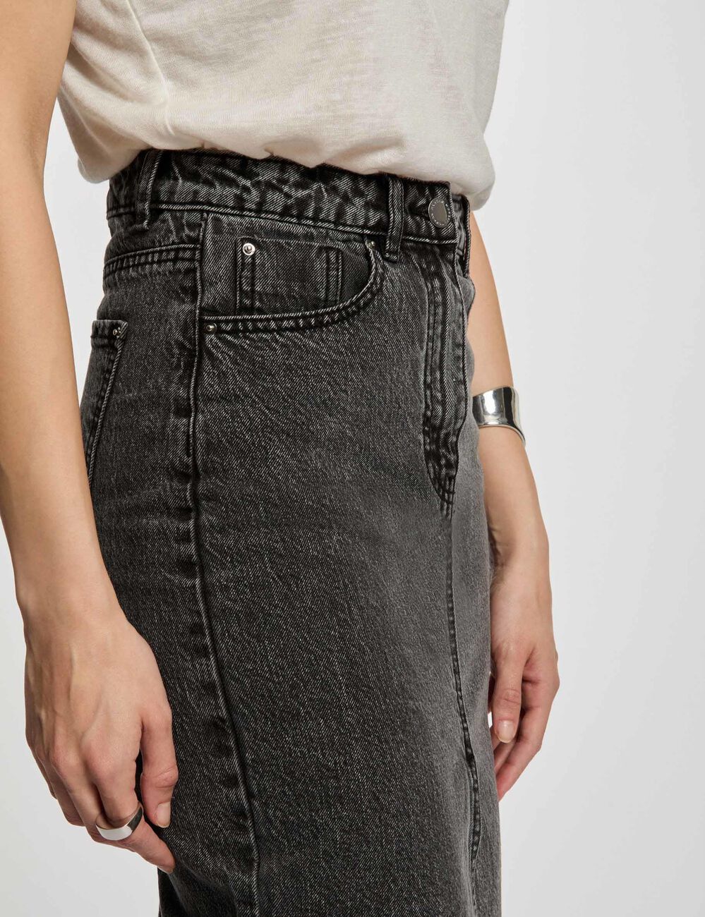 Jupe fendue en jean gris moyen femme