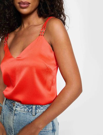 Satin top with straps bright red women