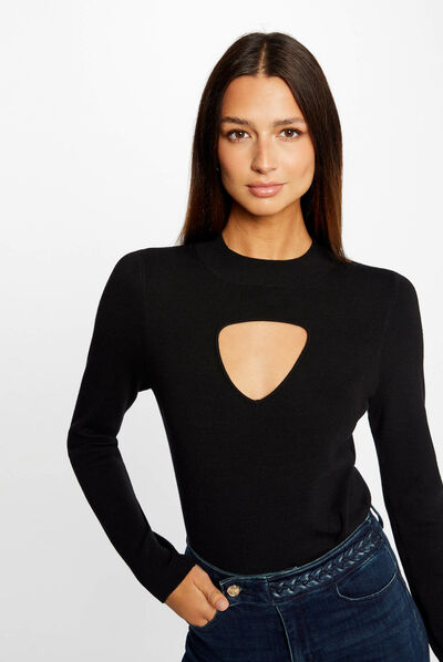 Long-sleeved jumper with opening black ladies'