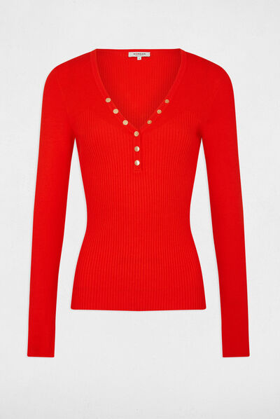 Long-sleeved jumper with buttons orange ladies'
