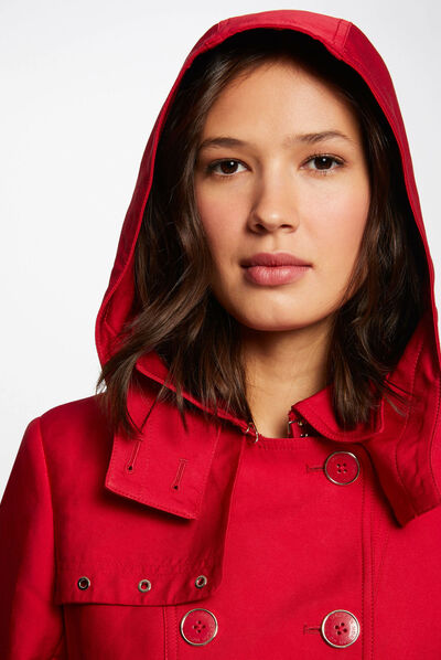 Straight belted trenchcoat with hood red ladies'