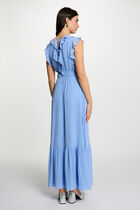Long dress with V-neck lavender blue women