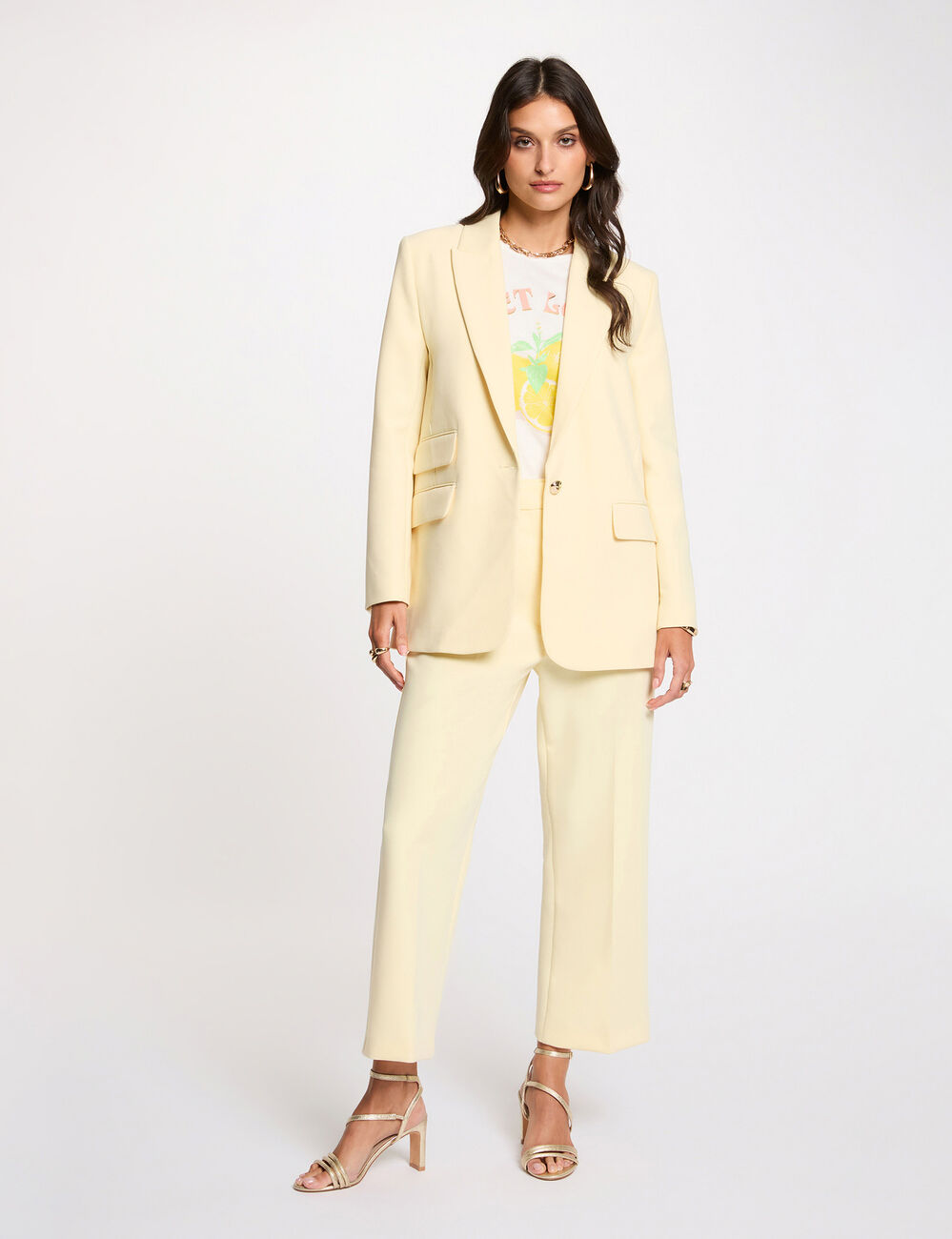 High-waisted straight trousers pastel yellow women