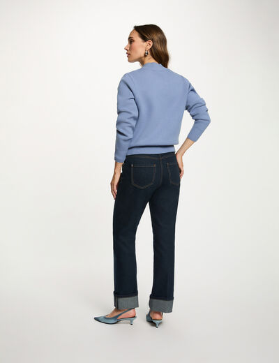 Straight jeans with rhinestones raw denim women