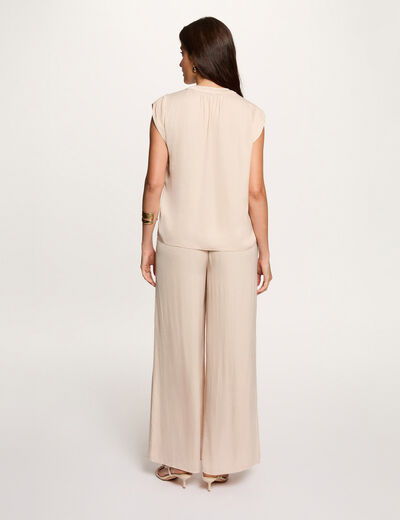 Flowy wide-leg trousers light beige women