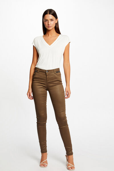 Skinny trousers wet effect mid-green ladies'