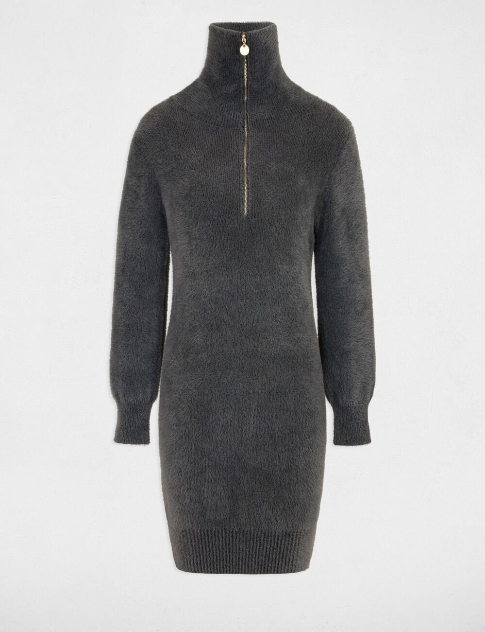 Straight jumper dress zipped-rollneck anthracite grey women
