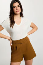 High-waisted shorts camel women