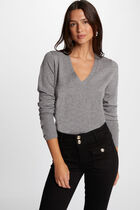 Long-sleeved jumper V-neck mid-grey women