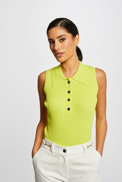 Sleeveless jumper vest top polo collar aniseed ladies'