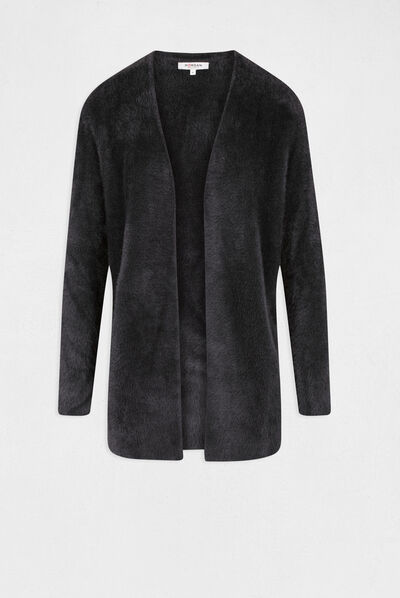 Long cardigan with fluffy knit anthracite grey ladies'