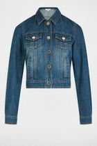 Short denim jacket stone wash denim women