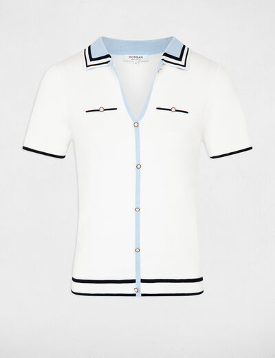 Jumper polo collar and short sleeves ecru ladies'
