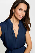 Satin short-sleeved blouse navy blue women