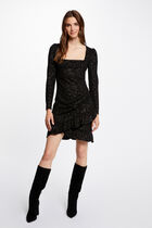 Robe ajustée drapée imprimé abstrait noir femme
