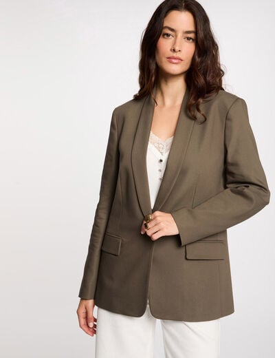 Veste courte col châle vert kaki femme