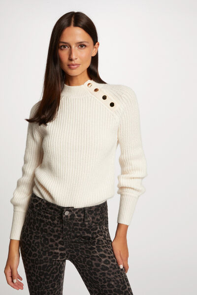 Long-sleeved jumper with high collar ivory ladies'