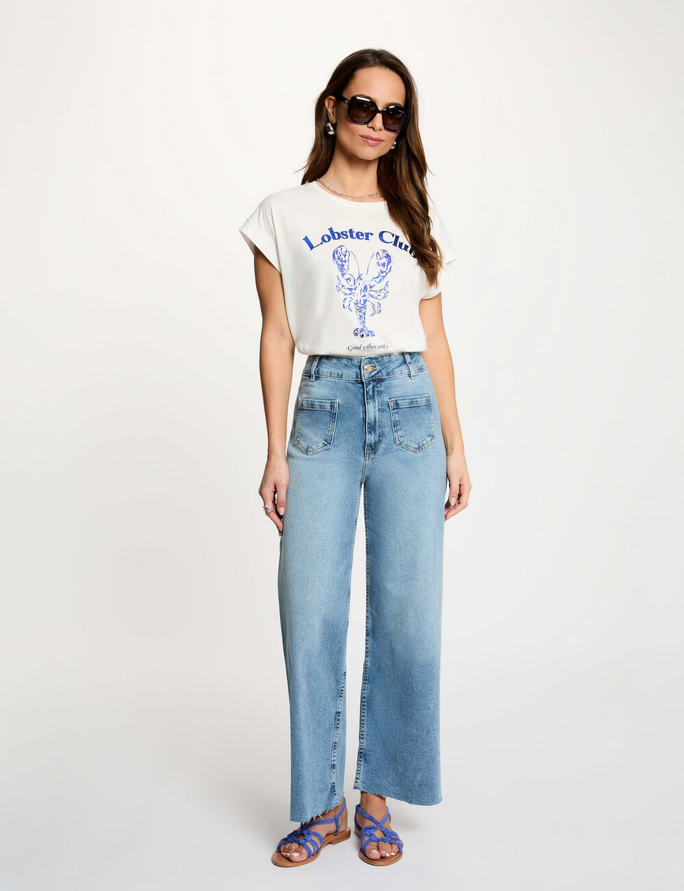 Straight t-shirt with round neck white women