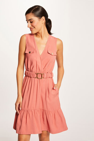 Loose straight belted dress rust ladies'