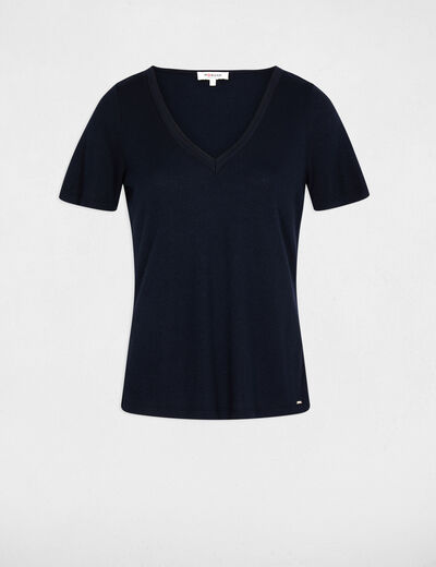 Fitted v-neck t-shirt navy blue women