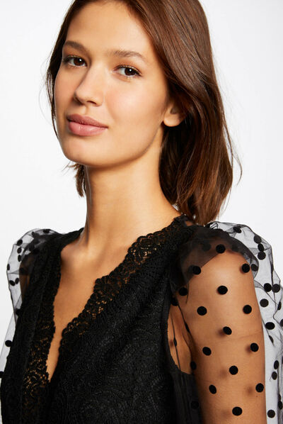 Long-sleeved body with lace black ladies'