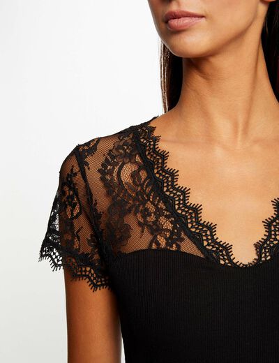 Short-sleeved t-shirt with lace black ladies'