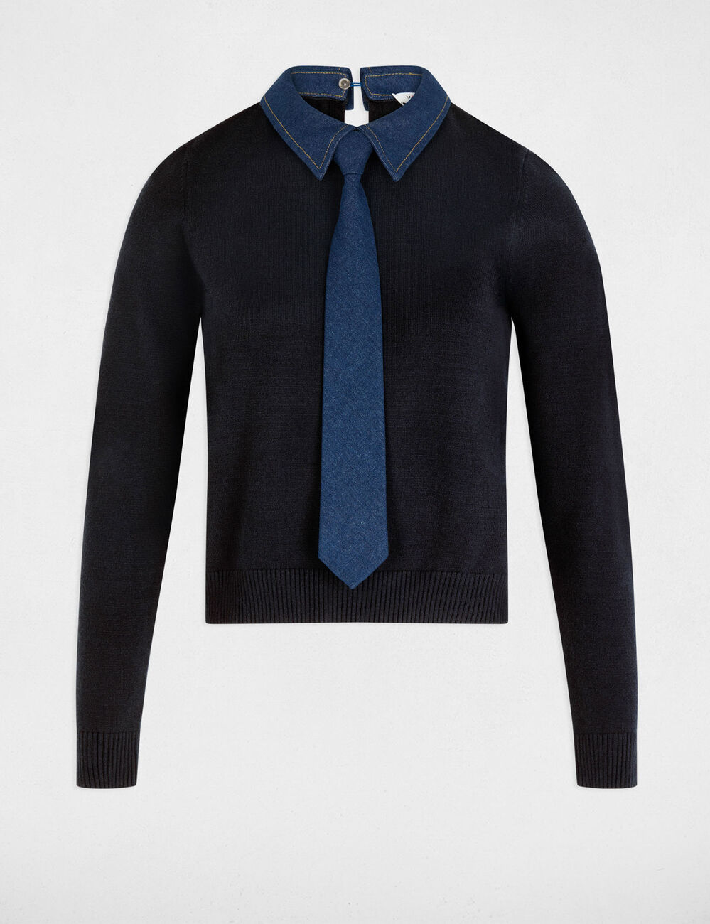 Sweater with a turned-down collar navy blue women