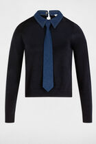 Sweater with a turned-down collar navy blue women